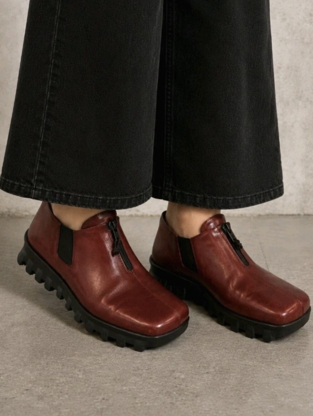 Vtg Donald J Pliner Agnes Red Leather Shoes Chunky Square Toe Y2K Italy Size 10